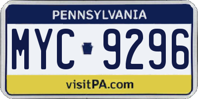 PA license plate MYC9296