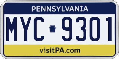 PA license plate MYC9301