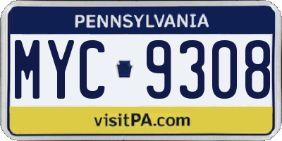 PA license plate MYC9308
