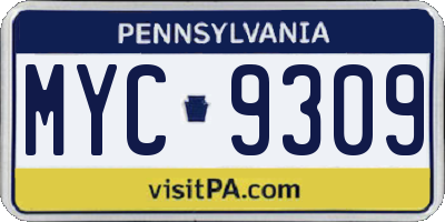 PA license plate MYC9309