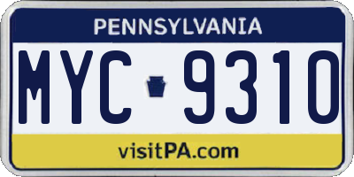 PA license plate MYC9310