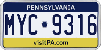 PA license plate MYC9316