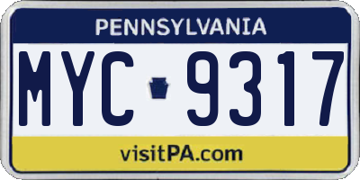 PA license plate MYC9317