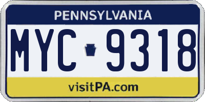 PA license plate MYC9318