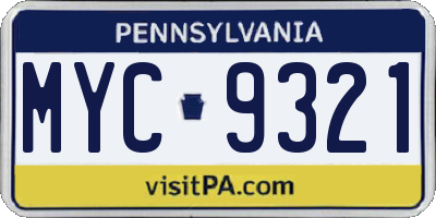 PA license plate MYC9321
