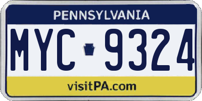 PA license plate MYC9324