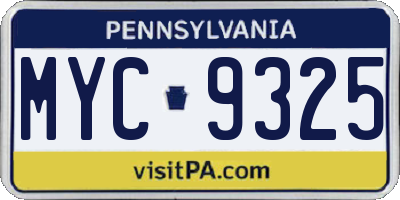 PA license plate MYC9325