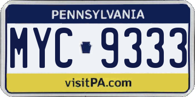 PA license plate MYC9333