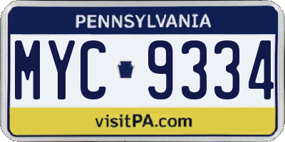 PA license plate MYC9334