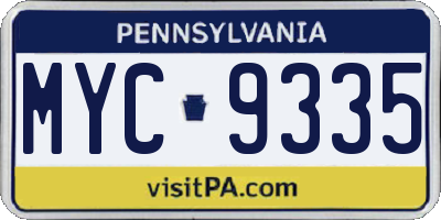PA license plate MYC9335