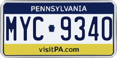 PA license plate MYC9340