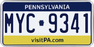 PA license plate MYC9341