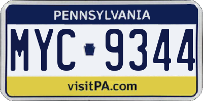 PA license plate MYC9344