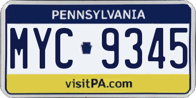 PA license plate MYC9345