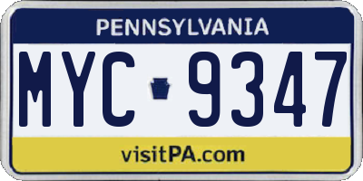 PA license plate MYC9347