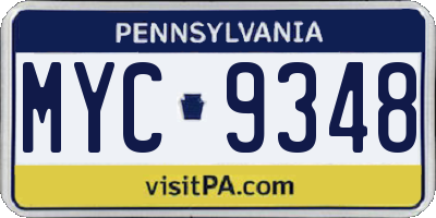 PA license plate MYC9348