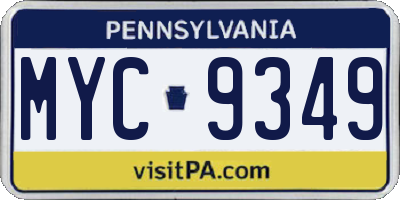 PA license plate MYC9349