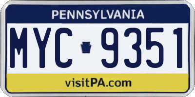 PA license plate MYC9351