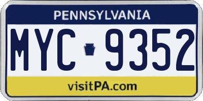 PA license plate MYC9352