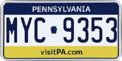 PA license plate MYC9353