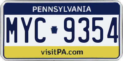 PA license plate MYC9354