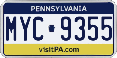 PA license plate MYC9355
