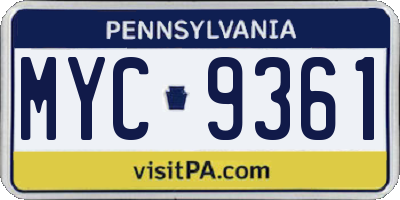 PA license plate MYC9361