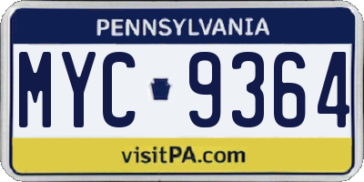 PA license plate MYC9364