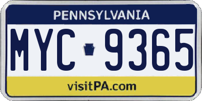 PA license plate MYC9365
