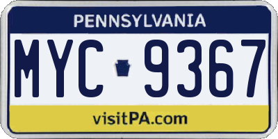 PA license plate MYC9367