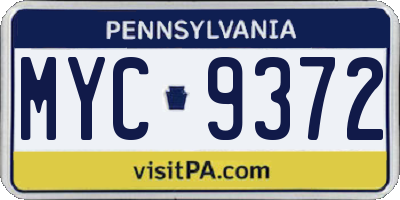 PA license plate MYC9372