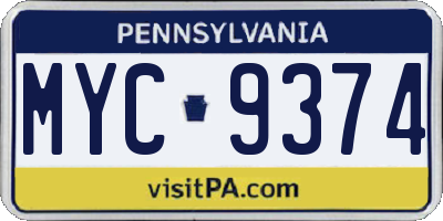 PA license plate MYC9374