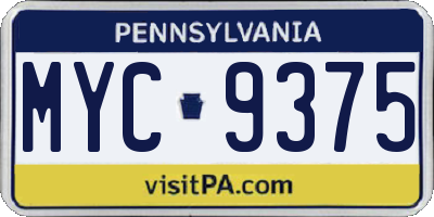 PA license plate MYC9375