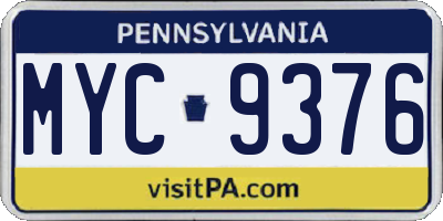 PA license plate MYC9376