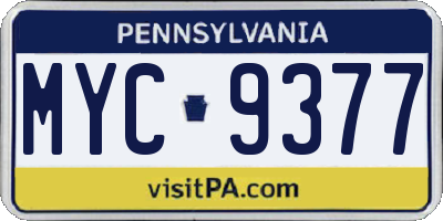 PA license plate MYC9377