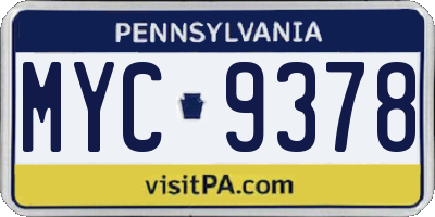 PA license plate MYC9378