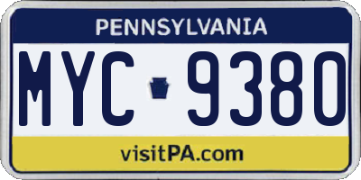 PA license plate MYC9380