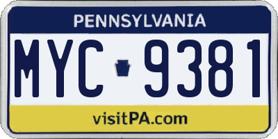 PA license plate MYC9381