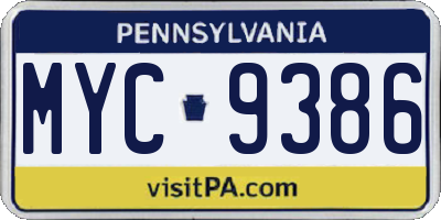 PA license plate MYC9386