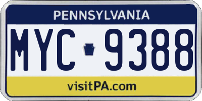 PA license plate MYC9388