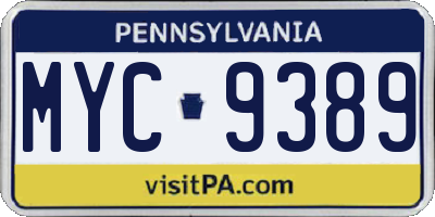 PA license plate MYC9389