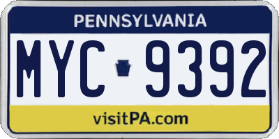 PA license plate MYC9392