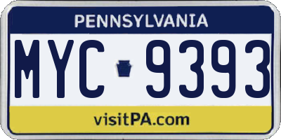 PA license plate MYC9393