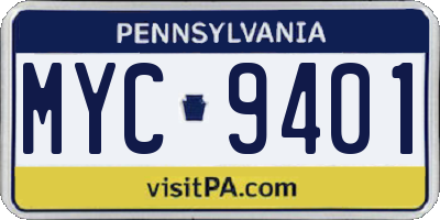 PA license plate MYC9401