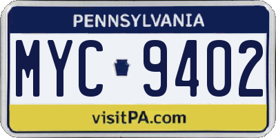 PA license plate MYC9402