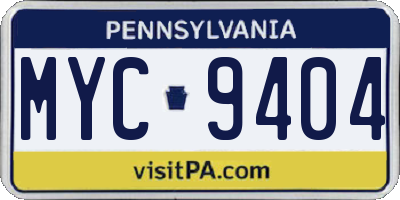 PA license plate MYC9404