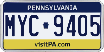 PA license plate MYC9405