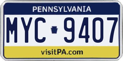 PA license plate MYC9407