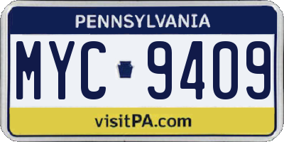 PA license plate MYC9409
