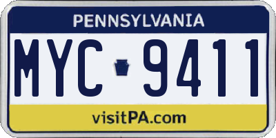 PA license plate MYC9411